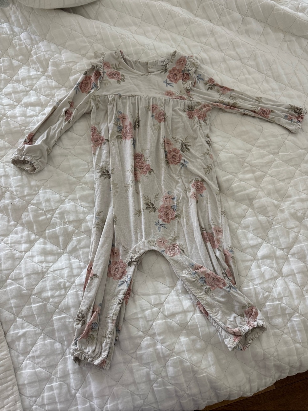 Angel Dear Cream Long-Sleeve Floral One Piece  Romper - Pink Roses